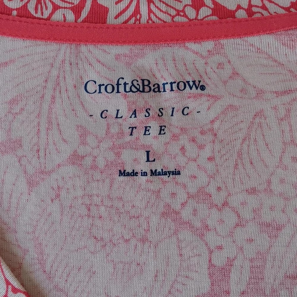 Croft & Barrow women's red/white floral short-sleeve v-neck top size L - Picture 9 of 9